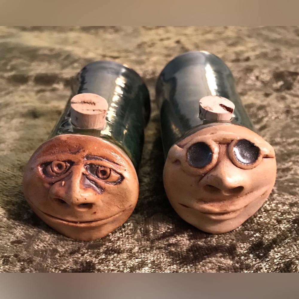 Handmade Ceramic Face Salt and Pepper Shakers